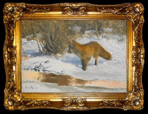 framed  bruno liljefors Winter Landscape with a Fox, ta009-2